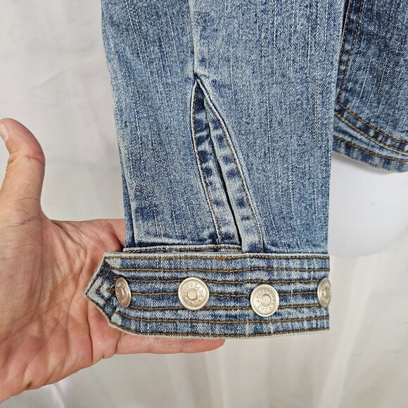 OTB Blue Denim Blazer Jacket Y2K Boho Western Prairie Coastal L - Picture 5 of 11